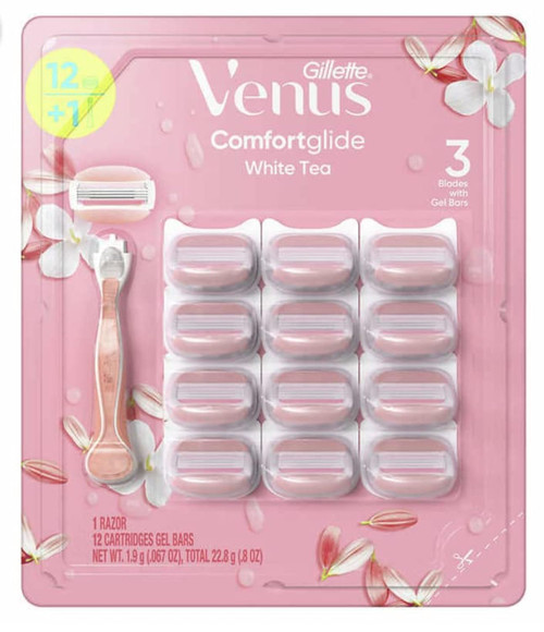 Venus Gillette 3 Razor Blade ComfortGlide White Tea with 12 Gel Cartridges