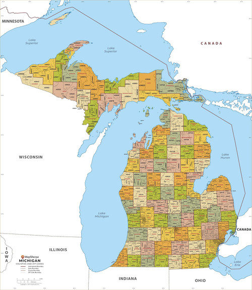Michigan ZIP Code Map with Counties - Standard - 36" x 41.5" Paper