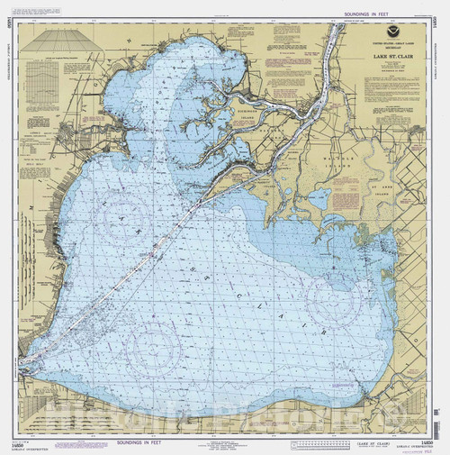 Historic Pictoric Vintage Map - Lake St Clair, 1995 Nautical NOAA Chart - Michigan (MI) - Vintage Wall Art - 16in x 16in