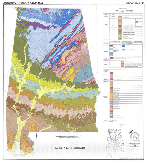 Historic Pictoric Map : Geologic map of Alabama, 1992 Cartography Wall Art : 16in x 18in Historic Pictoric Map : Geologic map of Alabama, 1992 Cartography Wall Art : 16in x 18in