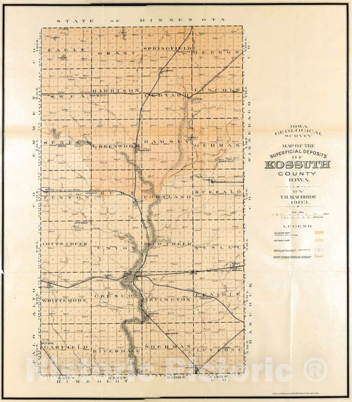 Historic Pictoric Map : Geology of Kossuth, Hancock, and Winnebago Counties [Iowa], 1903 Cartography Wall Art : 16in x 18in