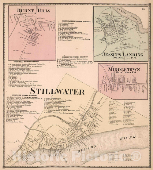 Historic Map : 1866 Stillwater. Burnt Hills. Jessups Landing, Corinth P.O. Middletown, Half Moon P.O, (Halfmoon), New York. - Vintage Wall Art - 16in x 18in