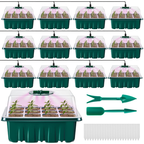 20 Pack Seed Starter Tray with Grow Light 240 Cell Seed Starter Kit Sprouting Tray with Adjustable Humidity Dome and Base Small Greenhouse for Indoors Plants Grow Trays for Seedlings Plant Germination