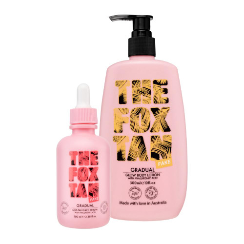 The Fox Tan Sunkissed Duo Bundle | Gradual Glow Body Lotion 300ml + Gradual Self-Tan Face Serum 100ml | Natural Tanning Lotion & Accelerator | Dark, Flawless, Tan Skin | Streak-Free Tanning | Tanning Lotions & Oils For Melanin Production | Australian