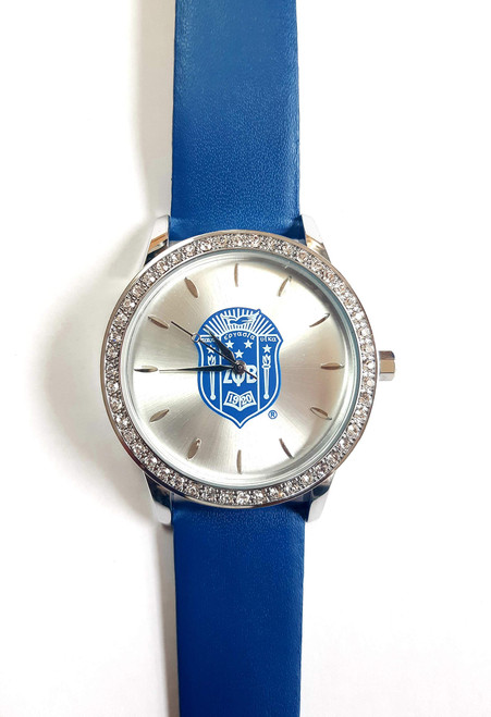 Zeta Phi Beta (ZPB) Sorority Shield Watch with Blue Leather Band
