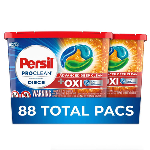 Persil Discs Laundry Detergent Pacs, Oxi, 4 Count, Pack of 2, 88 Total Loads