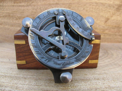 Maritime Marine Antique Brass Desktop Sundial Compass with Wooden Box Nautical Gift Maritime Marine Antique Brass Desktop Sundial Compass with Wooden Box Nautical Gift