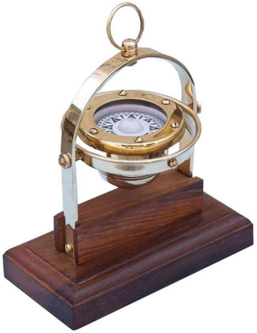 3xglass-101 Antique Brass Executive Desk Gimbal Compass 8" Nautical Home Decoration, 8"