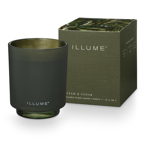 ILLUME Refillable Boxed Glass Candle, Balsam & Cedar