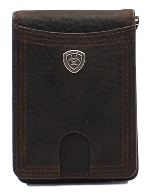 Ariat Men's Rowdy Shield Logo Brown Money Clip Bifold Wallet A35117282 Ariat Men's Rowdy Shield Logo Brown Money Clip Bifold Wallet A35117282