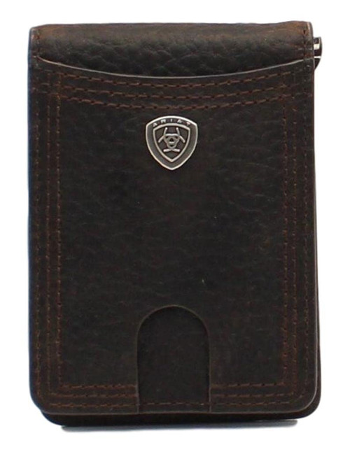 Ariat Men's Rowdy Shield Logo Brown Money Clip Bifold Wallet A35117282