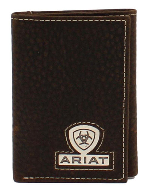 ARIAT Trifold Shield Logo Concho Brown Rowdy Wallet