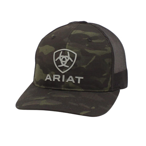 ARIAT Men's R112 Snapback Cap - Rubber Logo, Camo Design, Mesh Back ARIAT Men's R112 Snapback Cap - Rubber Logo, Camo Design, Mesh Back