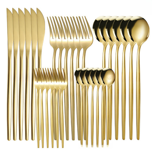 Stainless Steel Cutlery Set, Western Cutlery Steak Knife, Golden Spoon, 30-piece Set of Knife, Fork and Spoon Set
