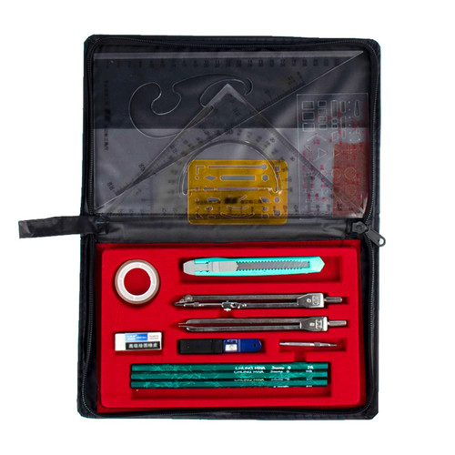zenglingliang Compass Geometry Portable Precision Geometry Protractor Drawing Tools Math Geometry Kit Combination Plotter Set with Cloth Bag for Student Drafting Compass