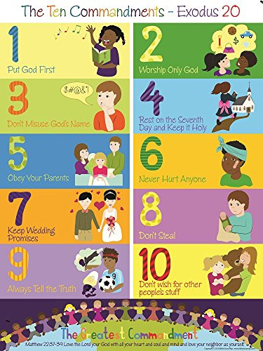 The Ten Commandments Poster for Kids (1, 17" x 22") - Christian History & Art for Home Church Or Sunday Bible School - Fun Gift Idea for Kids