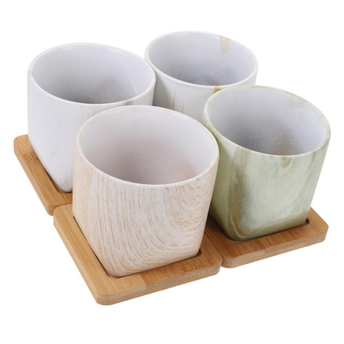 VINTORKY 4 Sets Ceramic Flowerpot Tiny Porcelain Planter Plant Pot Ceramic Planter Round Succulent Pot Ceramic Succulent Planter Mini Cactus Pots Planters Small Bonsai Pot Indoor Bamboo