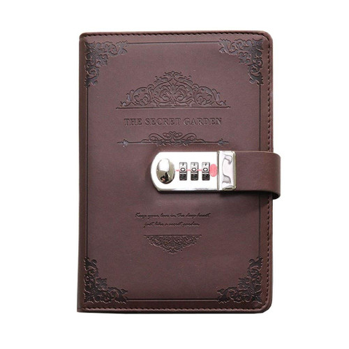 XXZY Journal PU Leather Notebook Retro Portable Password Notepad Multi-Function Lock Diary Thick Creative Diary (Color : Brown)