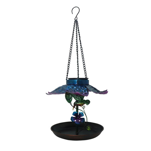 Solar Bird Feeder Outdoor Solar Bird Feeder Hanging with LED Light Balcony Bird Feeder Tray Hanging Iron Bird Feeder Wild Bird Feeder Exterior Garden Decoration with Chain