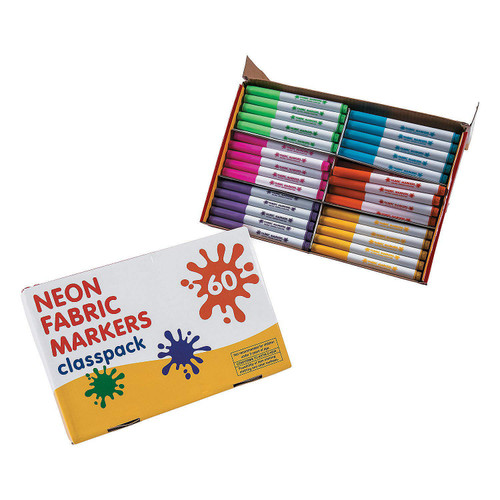 Fun Express Neon Fabric Markers Classpack - 60 Pieces - Educational And Learning Activities For Kids