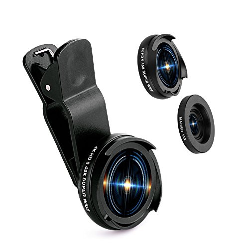 Cell Phone Camera Lens Kit, YACYA 0.45X Super Wide Angle Lens + 15X Macro Lens (Attached Together), Clip on 2 in 1 Cell Phone Lens for iPhone 8, 7, 6s, 6, 5s & Samsung & Smartphones