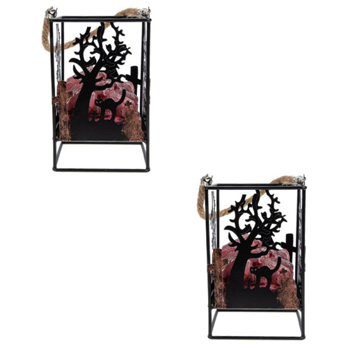 OSALADI 2pcs Led Flame Lamp Garden Hanging Lantern Wizard Flame Lantern Realistic Lamp Realistic Flame Light Rock Lamp Metal Trim Lanterns Battery Powered Led Plastic Metal Basket Crystal