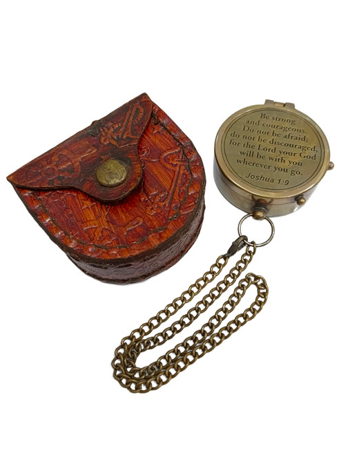 Navirock Be Strong and Courageous Do Not Be Afraid Brass Engraved Vintage Compass Birthday Gifts, Confirmation Gifts Ideas with Stamped Leather Case