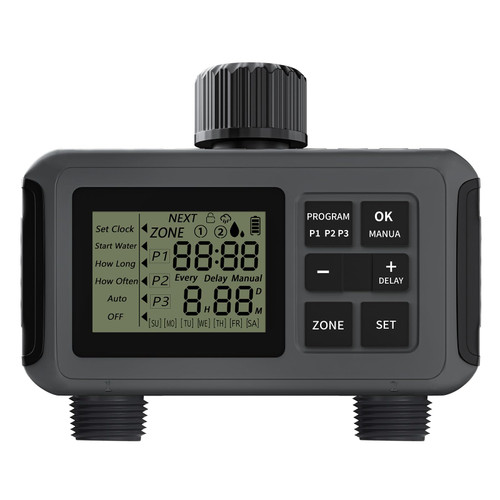 RCYAGO Sprinkler Timer, Programmable Water Timer for Garden Hose, Irrigation Timer with Rain Delay/Manual/Automatic Watering System, Outdoor Hose Timer for Lawns, Yard and Pool, 2 Outlet