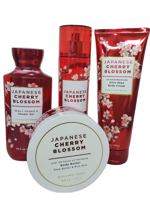 4 Piece Bath & Body Works Japanese Cherry Blossom Fragrance Gift Set- Body Butter, Fragrance Mist, Body Cream & Shower Gel (Japanese Cherry Blossom)
