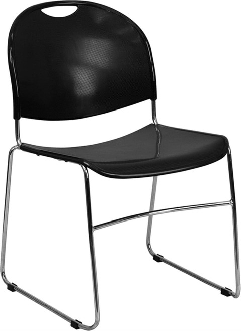 Flash Furniture HERCULES Series 880 lb. Capacity Black Ultra-Compact Stack Chair with Chrome Frame