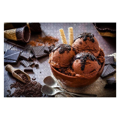 Wooden Puzzle 1000 Pieces Chocolate ice Cream in a Brown Clay Bowl Jigsaw Puzzles for Children or Adults Educational Toys Decompression Game