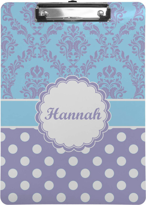 Personalized Purple Damask & Dots Clipboard (Letter Size)