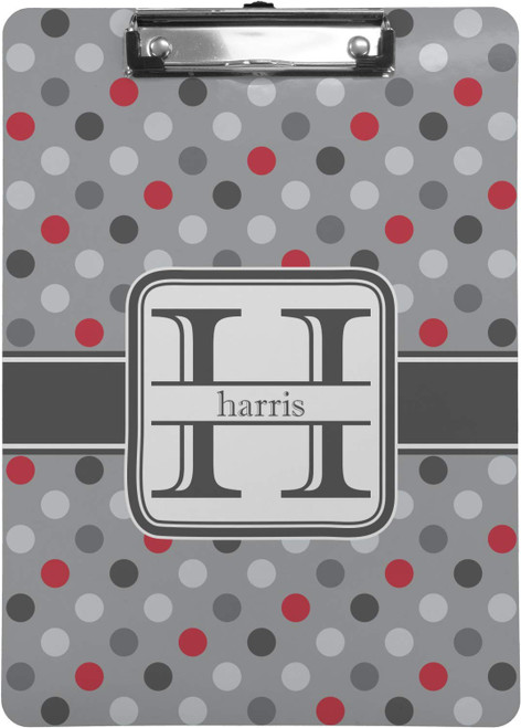 Personalized Red & Gray Polka Dots Clipboard (Letter Size)
