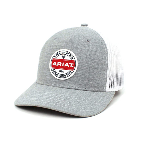 ARIAT Men's Grey Snapback Round Rubber Logo Patch Cap