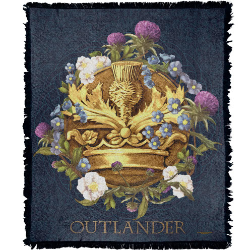 LOGOVISION Outlander Blanket, 50"x60" Floral Emblem Woven Tapestry Cotton Blend Fringed Throw Blanket