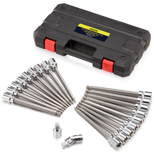 ARUCMIN 3/8 Inch Drive Extra Long Hex Bit Socket Set, 20-Piece Ball End Allen Socket Set With SAE and Metric 1/8 Inch to 3/8 Inch & 3mm to 10mm, CR-V and S2 Steel