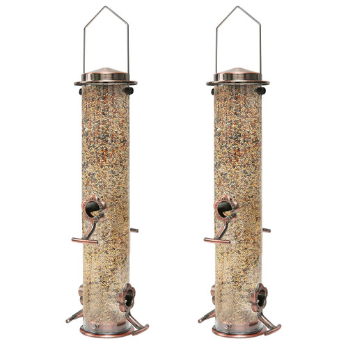 KVISTER Bird Feeder for Outside, Finch Feeder w/4 Feeding Ports, Stainless Steel Hanging Wild Bird Feeders for Garden Backyard Outdoor Decoration Attracting Birds(2PC)