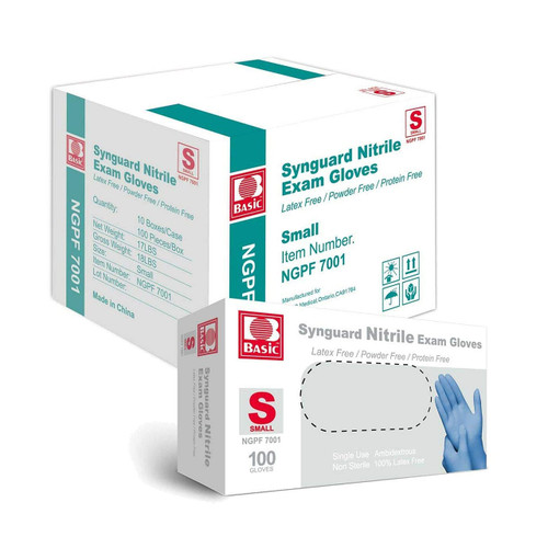 BASIC Blue Nitrile Exam Gloves - Latex-Free & Powder-Free - NGPF-7001 (Case of 1,000), Small