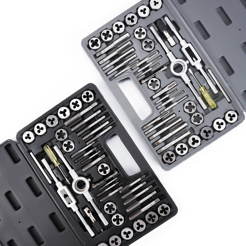 SAE and Metric Tap & Die Set 80 PCS, SAE: NC, NF, NPT/Metric:M3-M12 Master Threading Tool Kit for Creating and Repairing External and Internal Threads