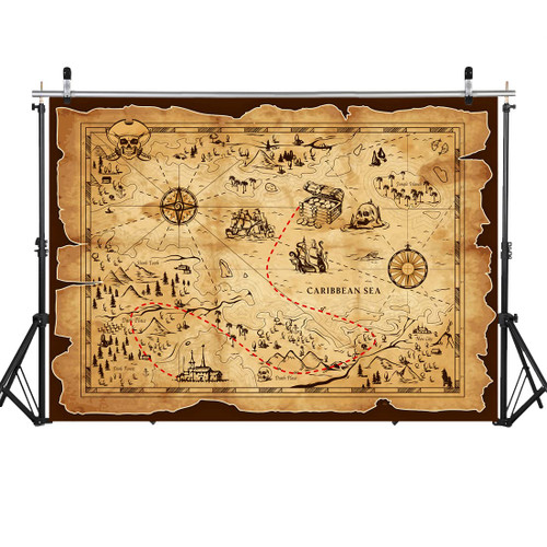WOLADA 10x8FT Pirate Treasure Map Backdrop Pirate Party Decorations Pirate Map Backdrop Island Treasure Map Backdrop Treasure Hunt Themed Birthday Party Background Home Playroom Background 12448