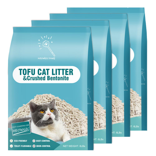 Meowgic Paws Cat Litter, Odor Control Clumping Bentonite Tofu Cat Litter, Low Tracking Lightweight Flushable Unscented Natural Kitty Litter, Dust Free,24 lbs