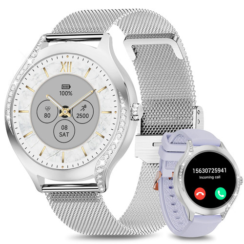 Efolen Smart Watches for Women with Text and Call, 1.19'' Bluetooth Smartwatch for Android iOS with Diamonds, Waterproof Fitness Watch with Heart Rate/SpO2/Sleep/BP/AI Voice (Silver)
