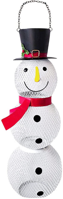 Outdoor Bird Feeder Metal Snowman Bird Feeder Outdoor Hanging Wild Birds Feeder Christmas Outdoor Hanging Decoration (A),A