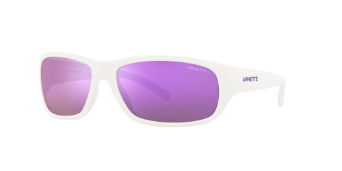 Arnette Men's AN4290 Uka Rectangular Sunglasses, Matte White/Grey Mirrored Violet, 63 mm