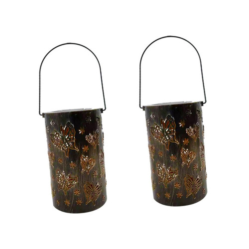Uonlytech 2pcs Solar Hanging Light Iron Art Lantern Garden Hanging Lamp Garden Lights Outdoor Metal Lanterns Outdoor Solar Lanterns Fence Hanging Light Wrought Iron Spotlights Vintage