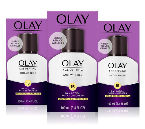 Olay Age Defying Anti-Wrinkle Day Face Lotion with Sunscreen, SPF 15, 3.4 fl oz, Pack of 3