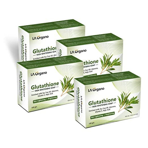 Desko Glutathione Skin Whitening Soap with Tea Tree, Aloe Vera, Vitamin E, Kojic Acid for Skin Lightening & Brightening Soap - All Skin Types (100gm) Pack of 4 Desko Glutathione Skin Whitening Soap with Tea Tree, Aloe Vera, Vitamin E, Kojic Acid for Skin Lightening & Brightening Soap - All Skin Types (100gm) Pack of 4