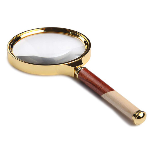 LAJUU Magnifying Glasses,6X Magnifying Glass Wooden Handle Handheld Magnifier Children Old Man Reading Professional Optical Electronic Maintenance Hd Extended Mirror