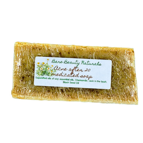 Bare Beauty Naturals 100% Natural Acne after 20 (Aa20) medicated soap // Plant-Based // Various Soap Cut Sizes (Super chunky cut 7-8.9 oz, Wooden Soap Dish)