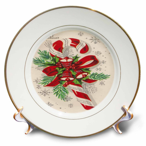 3dRose A Vintage Merry Christmas Candy Cane - Plates (cp_352088_1)